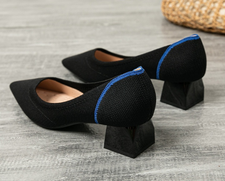 Middle-heel thick pointed knitted Casual high-heeled shoes