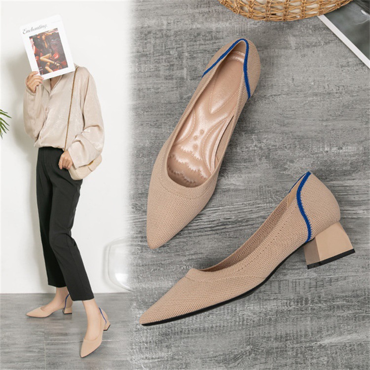 Middle-heel thick pointed knitted Casual high-heeled shoes