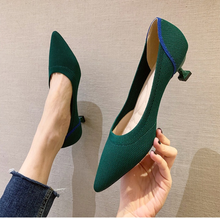 Knitted low shoes spring high-heeled shoes for women