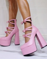 European style lovely pink bow high-heeled shoes