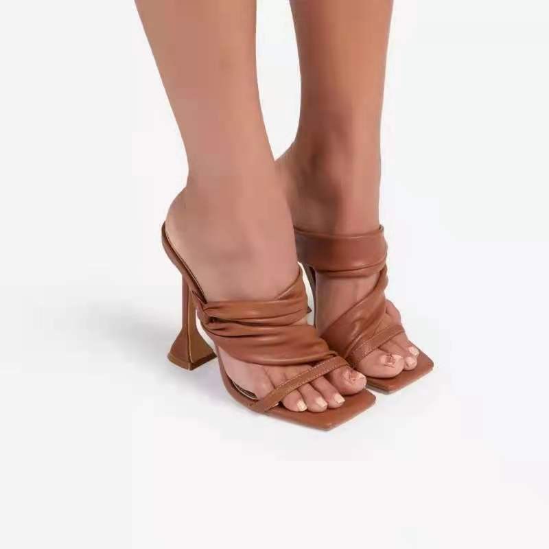 Summer European style high-heeled fold slippers for women