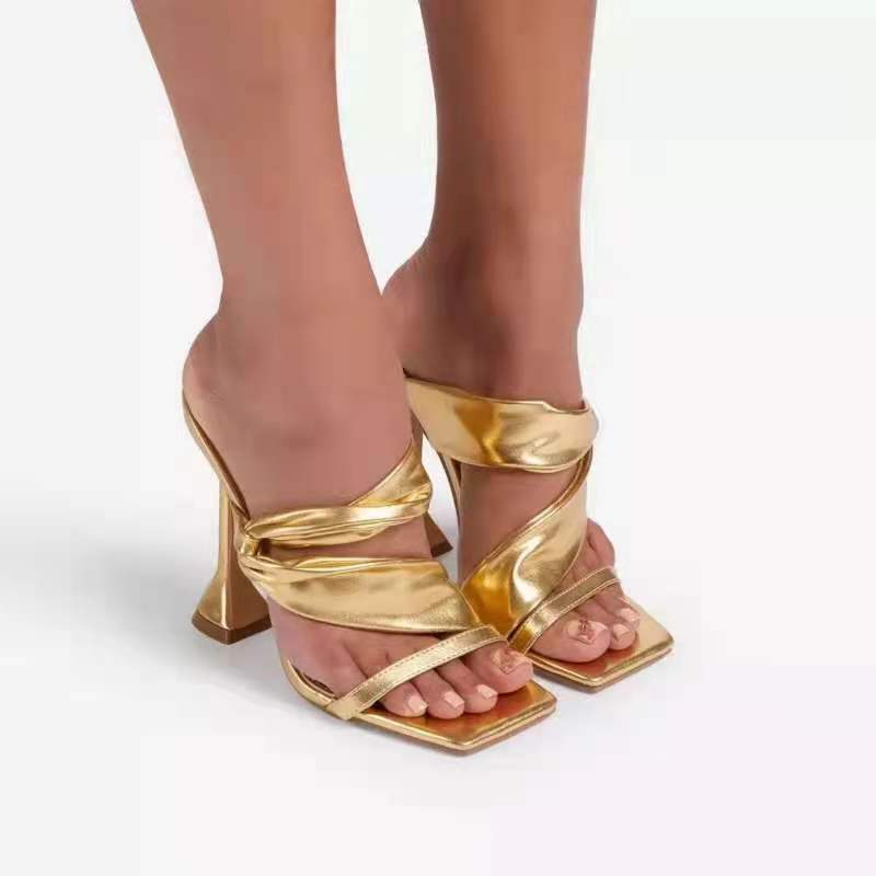 Summer European style high-heeled fold slippers for women