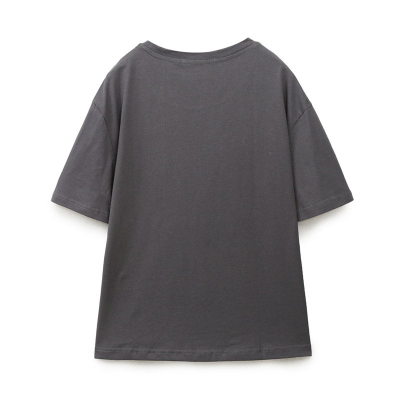 Round neck summer tops short sleeve loose T-shirt for women