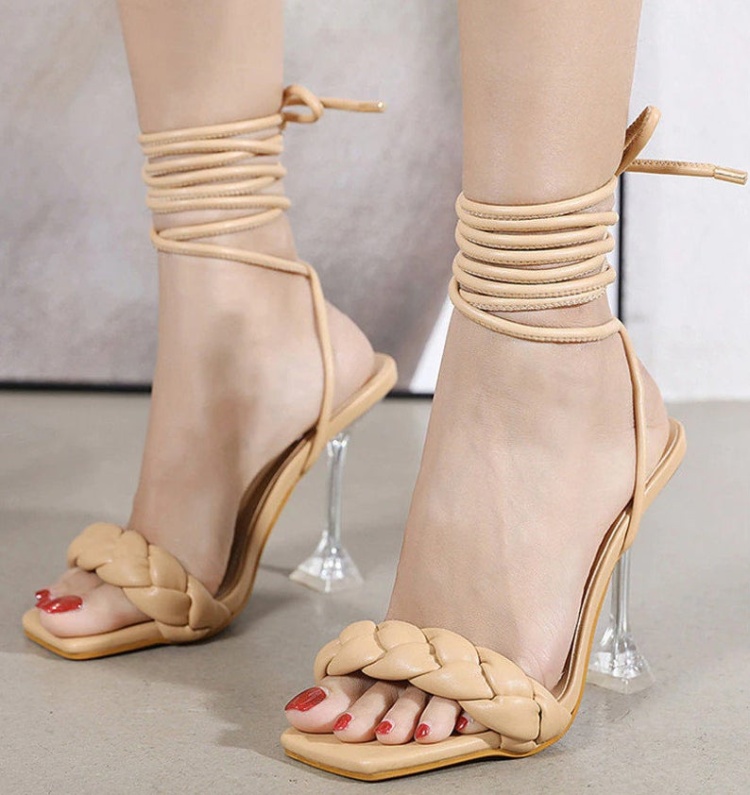 Large yard sexy high-heeled weave crystal sandals