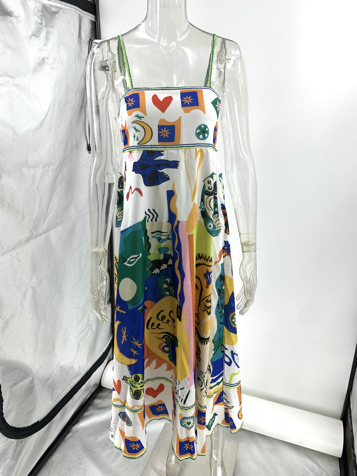 Sleeveless big skirt printing sling sexy dress for women