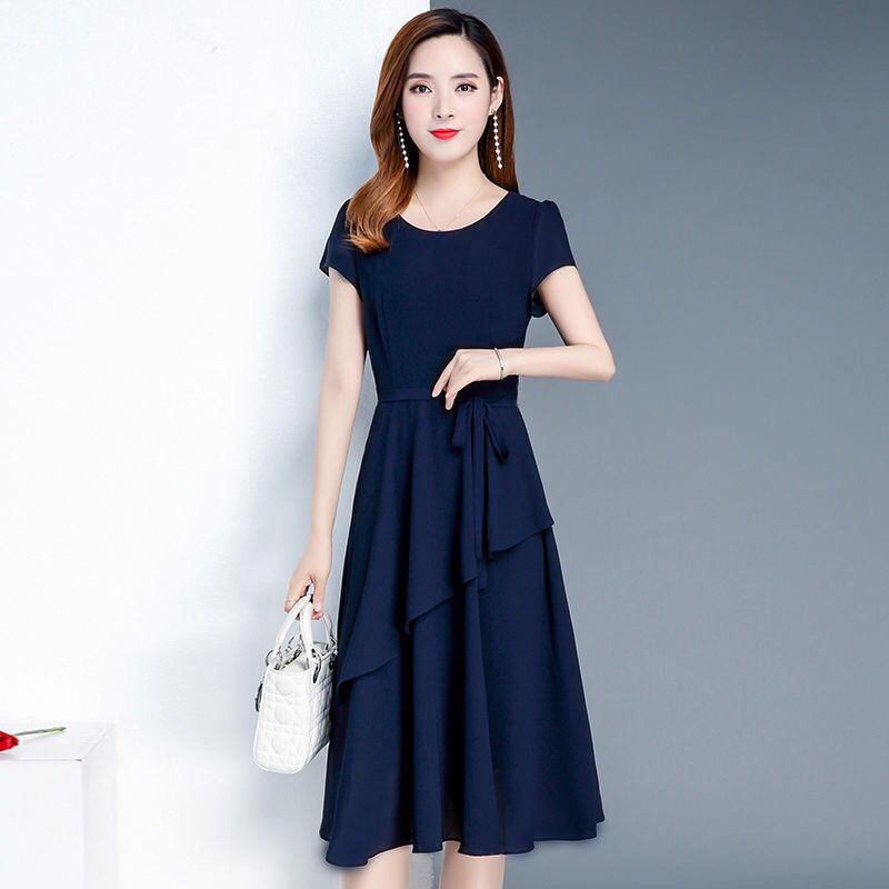 Korean style long slim summer splice frenum pure dress
