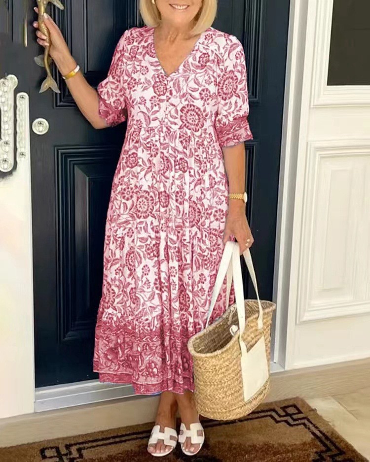 Large yard commuting all-match floral loose dress for women
