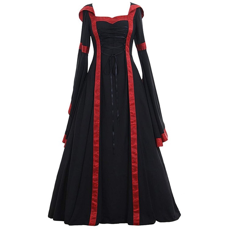 Square collar court style corset retro long dress for women