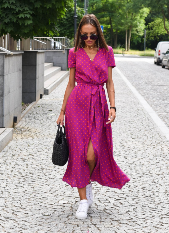 Printing European style summer V-neck dress for women