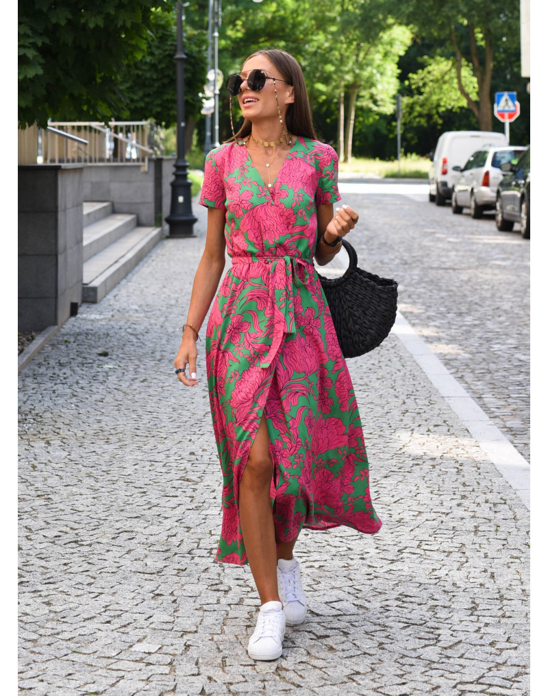 Frenum printing V-neck European style summer dress