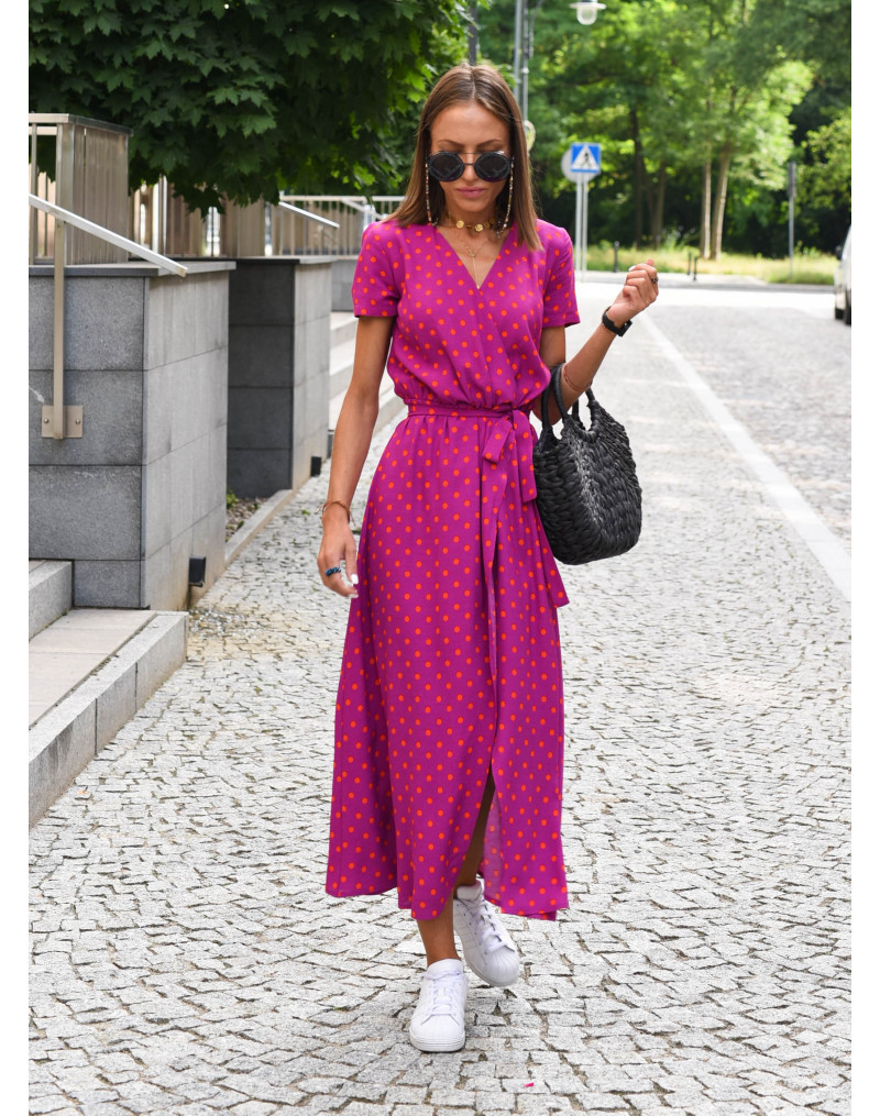 Frenum European style summer polka dot V-neck dress