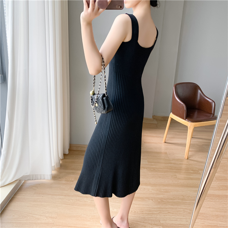 Autumn knitted vest bottoming square collar dress for women