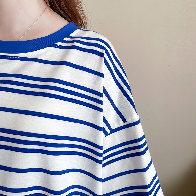 Short sleeve pure cotton tops stripe quality T-shirt for women