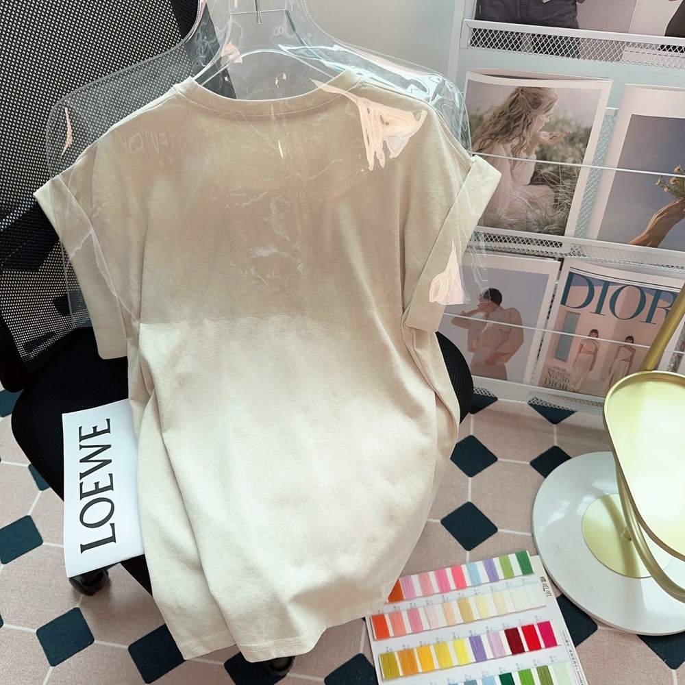 Cotton irregular hem tops summer T-shirt for women
