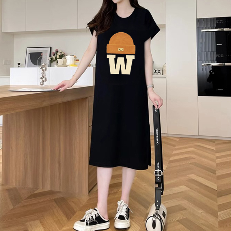 Printing long dress round neck quality T-shirt for women