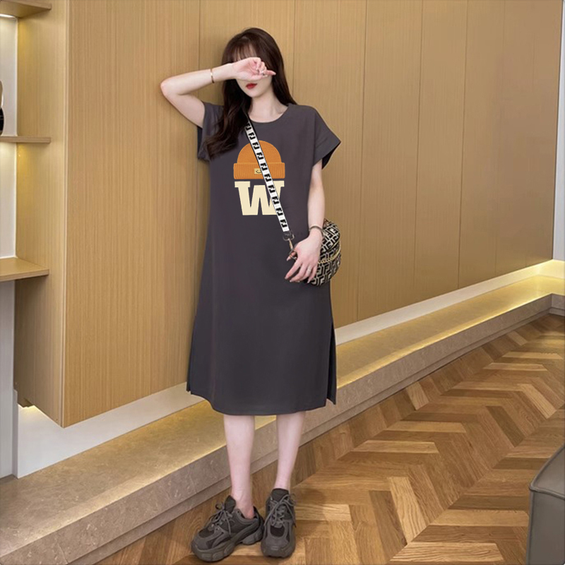 Printing long dress round neck quality T-shirt for women