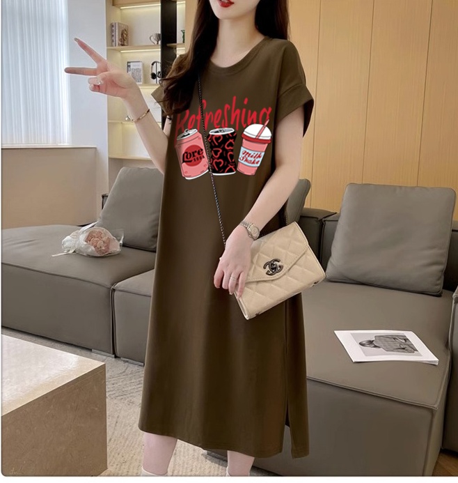 Exceed knee summer T-shirt pure cotton loose dress for women