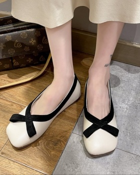 Korean style low shoes square head peas shoes for women