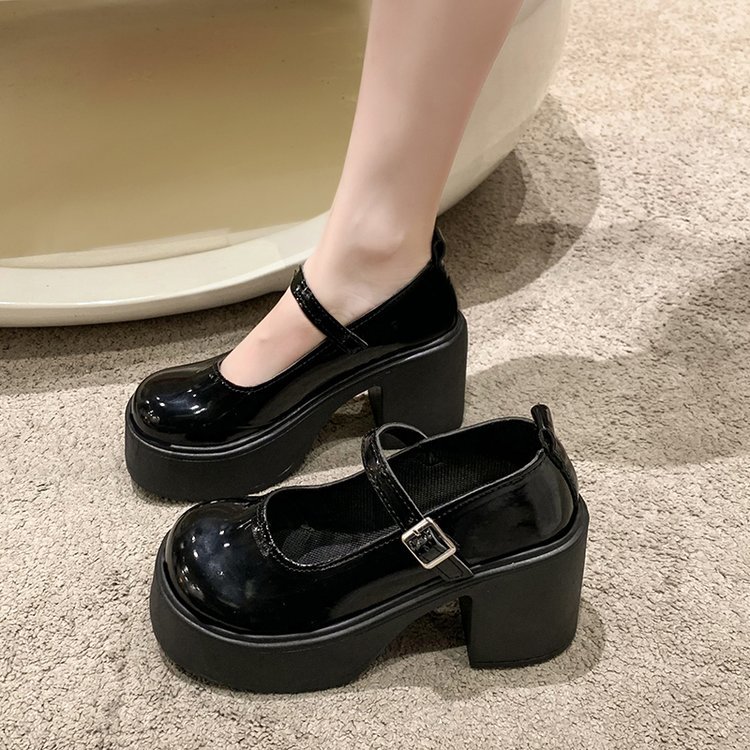 Low small shoes thick crust leather shoes for women