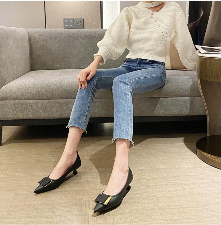 Low high-heeled shoes side buckle shoes for women