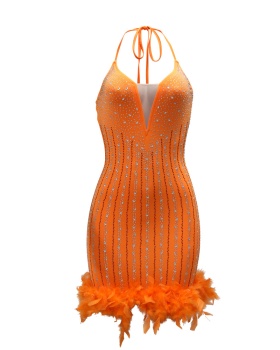 European style sling rhinestone sexy dress for women