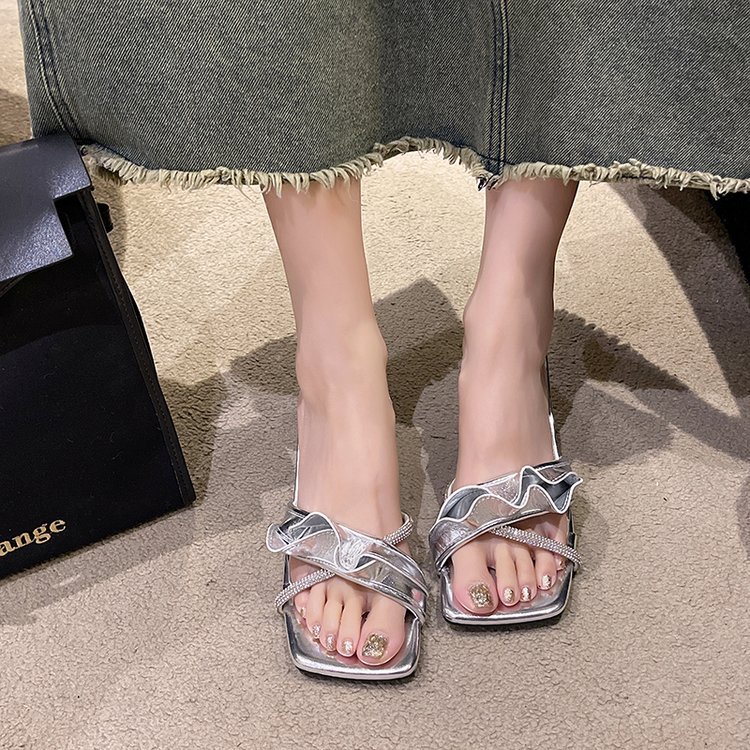Middle-heel summer slippers fine-root shoes for women