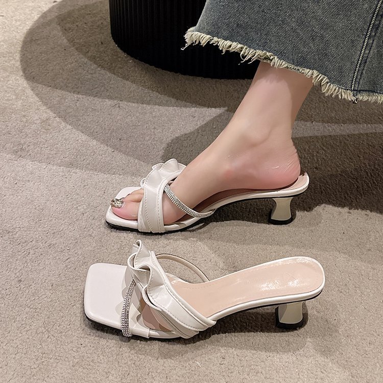 Middle-heel summer slippers fine-root shoes for women