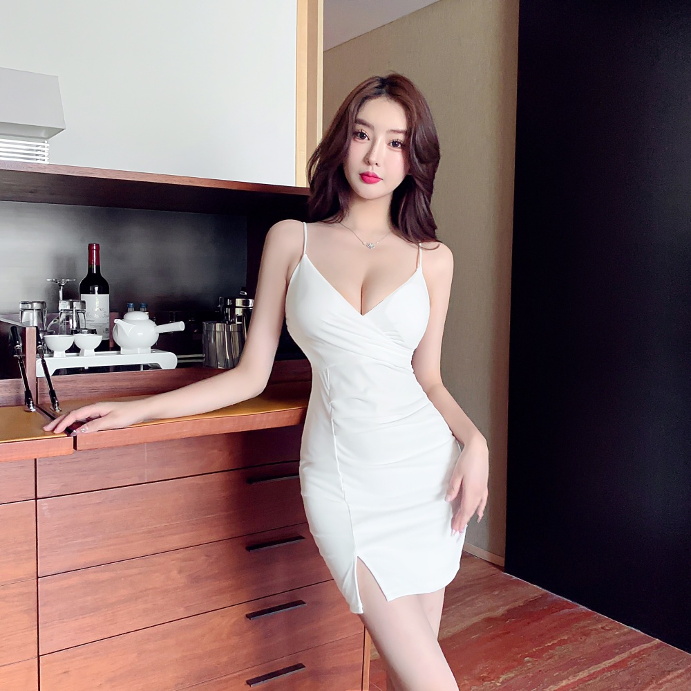 Sling gauze sexy slim pure package hip bottoming fold dress