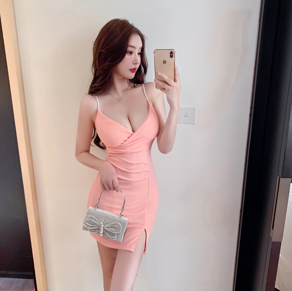 Sling gauze sexy slim pure package hip bottoming fold dress