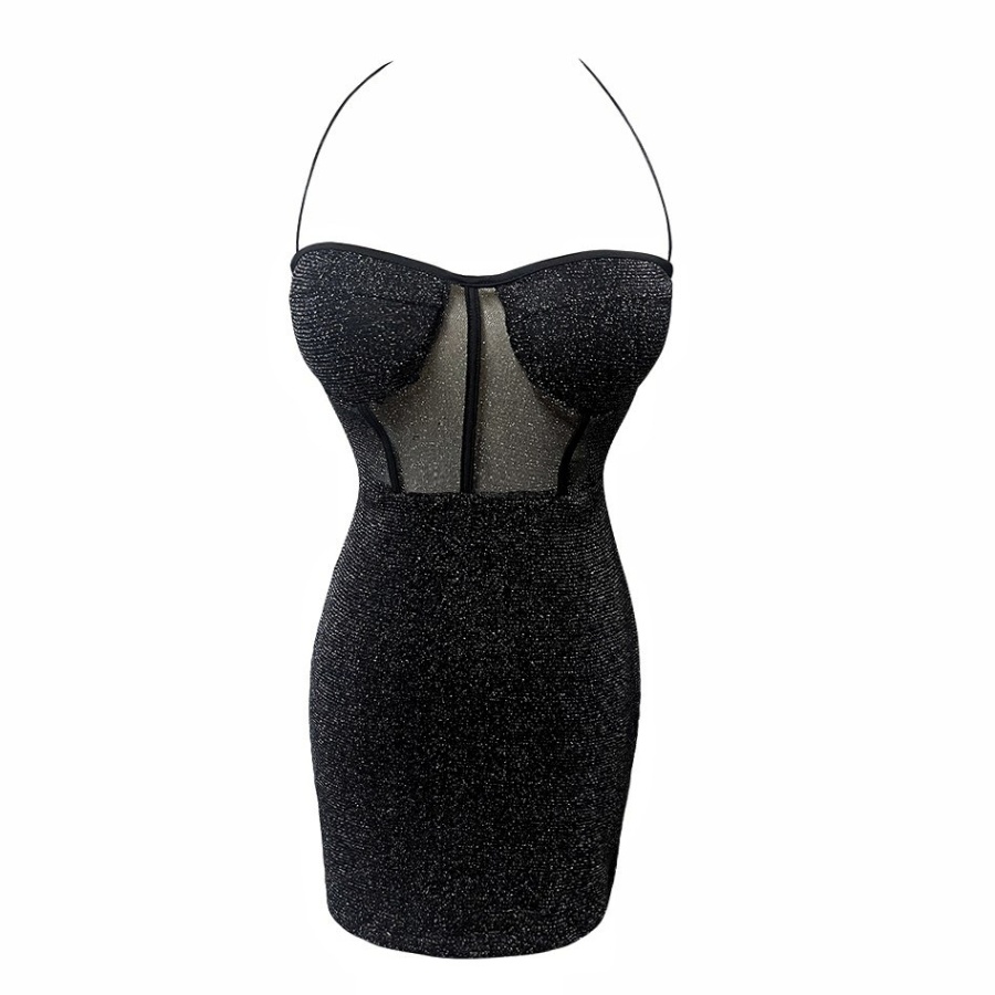 Silver elasticity stage sling hollow sexy dress for women