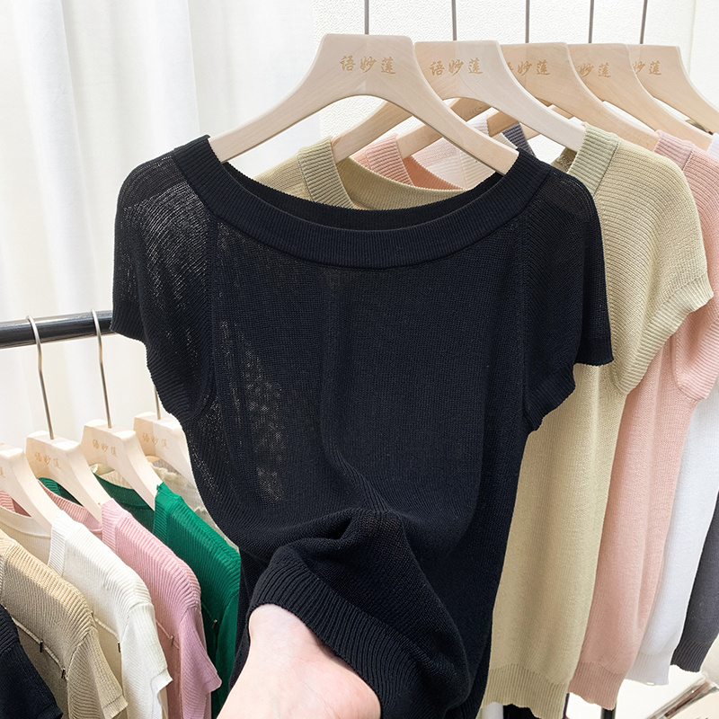 Flax ice silk tops elasticity summer T-shirt for women