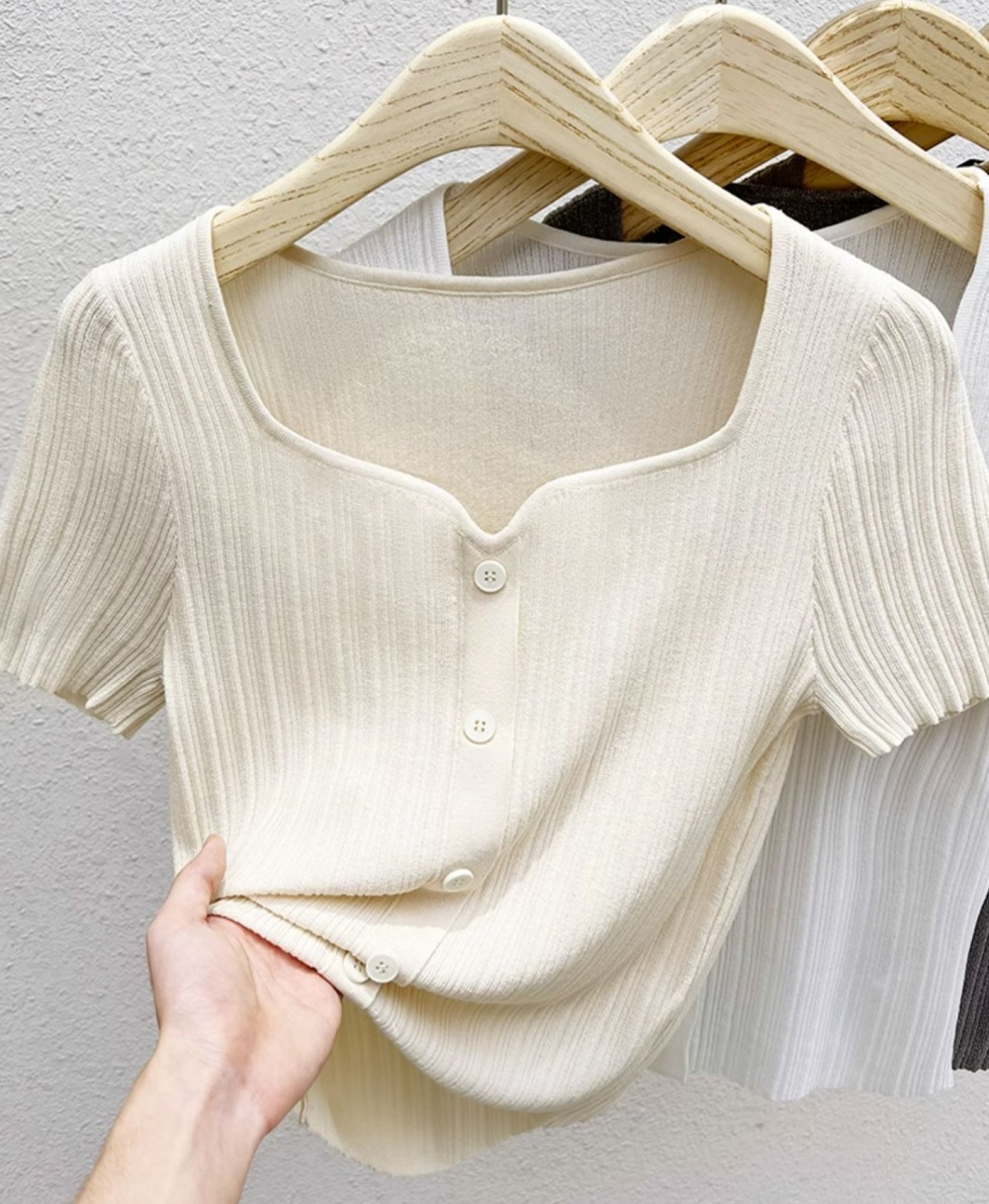 Summer slim temperament tops V-neck thin T-shirt for women
