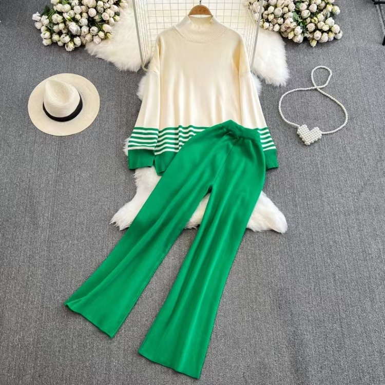 Fashion knitted tops Casual long pants a set for women
