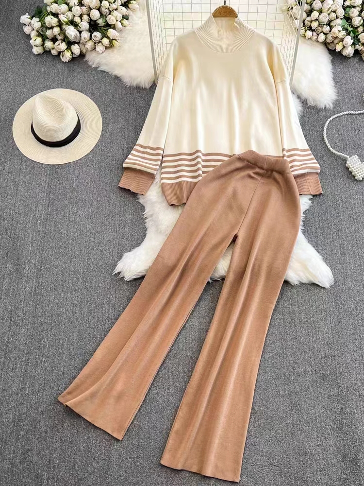 Fashion knitted tops Casual long pants a set for women