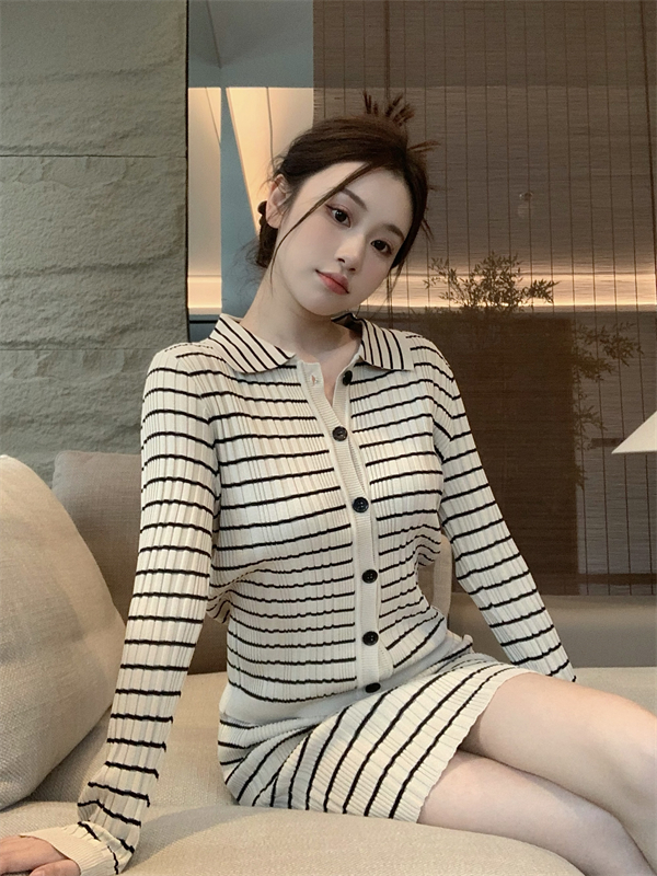 Niche knitted skirt long sleeve cardigan 2pcs set