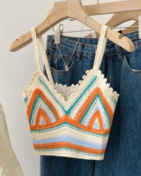 Sling mixed colors knitted tops beauty back summer vest