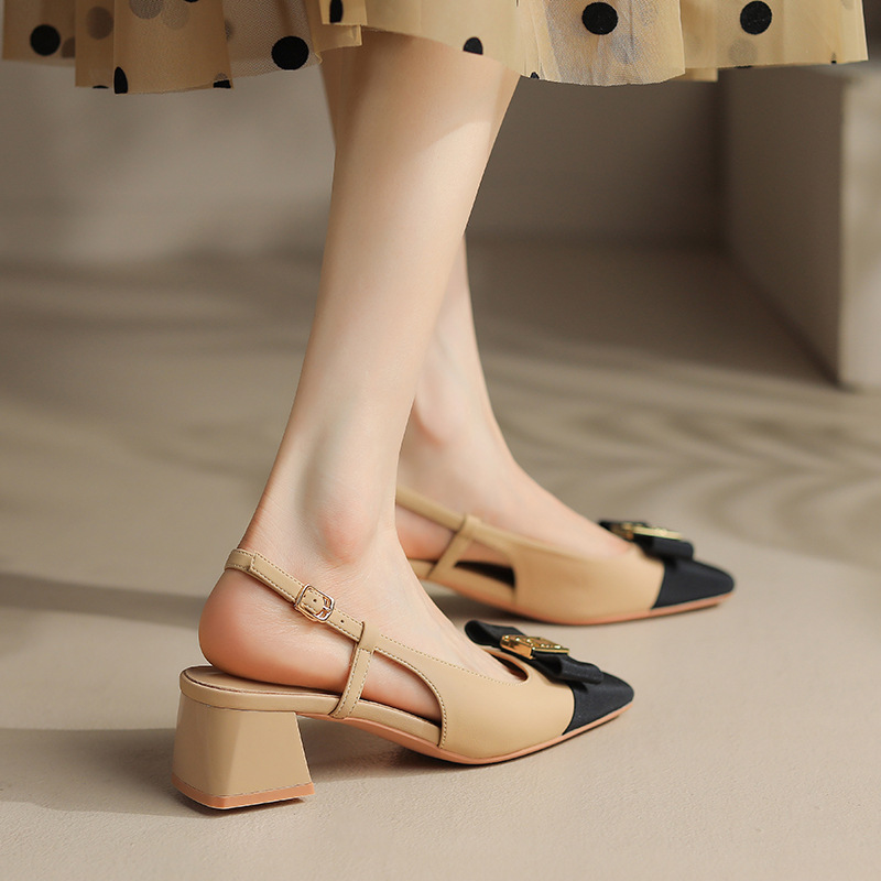 Fashion bow high-heeled shoes square head sandals