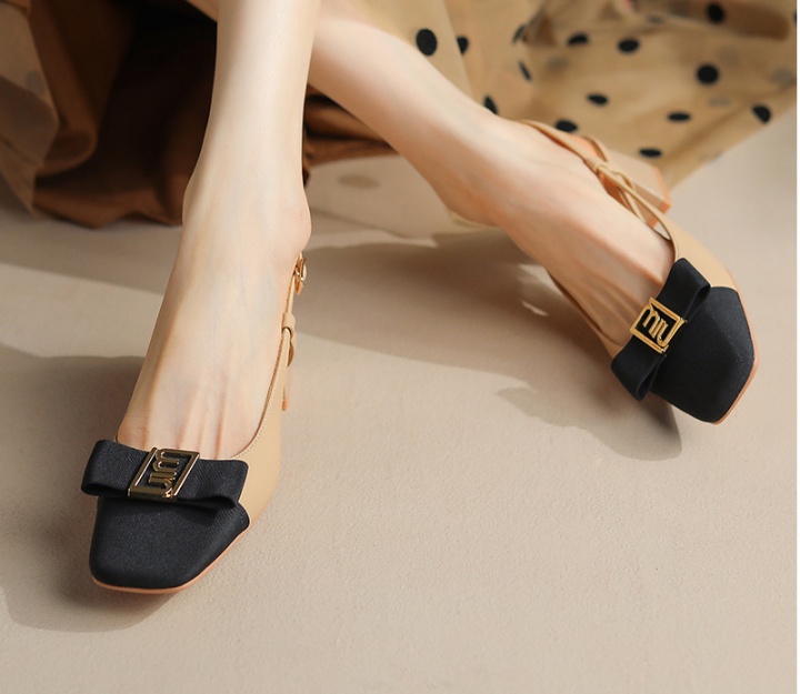 Fashion bow high-heeled shoes square head sandals