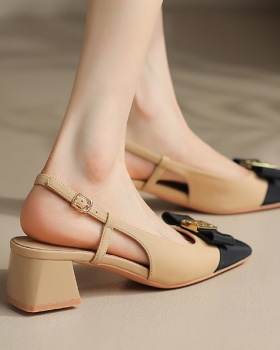 Fashion bow high-heeled shoes square head sandals