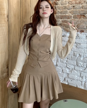 Fashion summer tops pleated sling cardigan 3pcs set for women