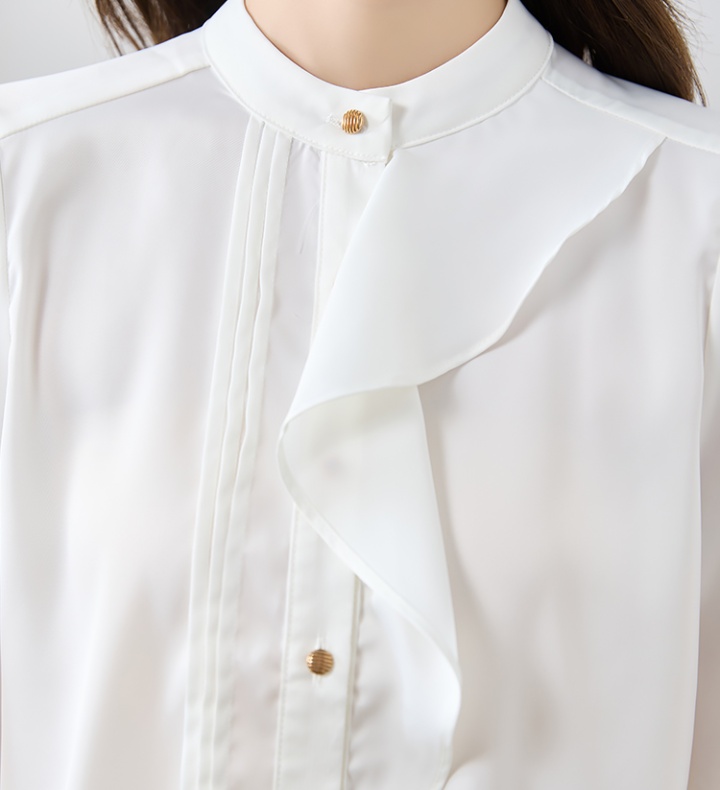 Round neck tops lotus leaf edges shirt for women