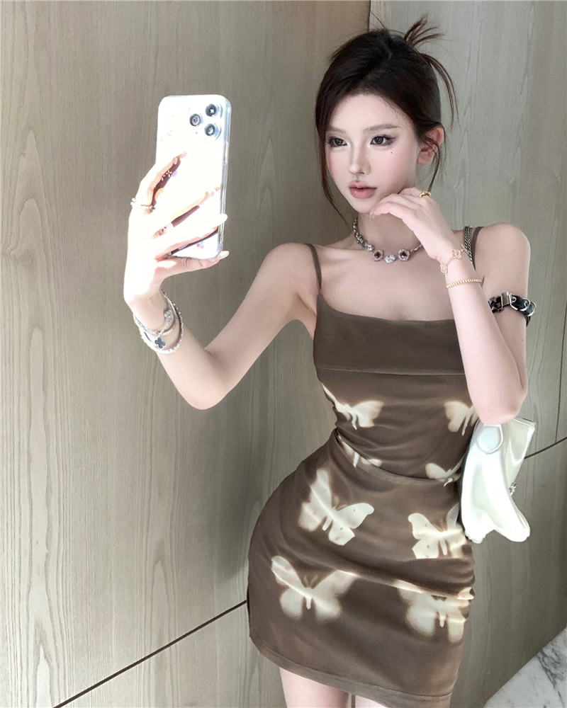 Tie dye butterfly strap dress temperament dress for women