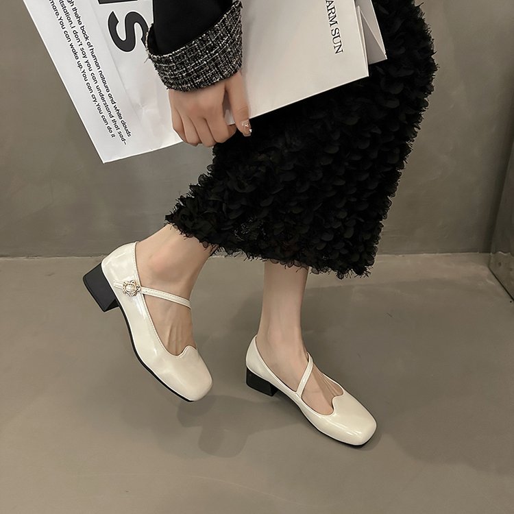 College style Korean style square head thick shoes for women