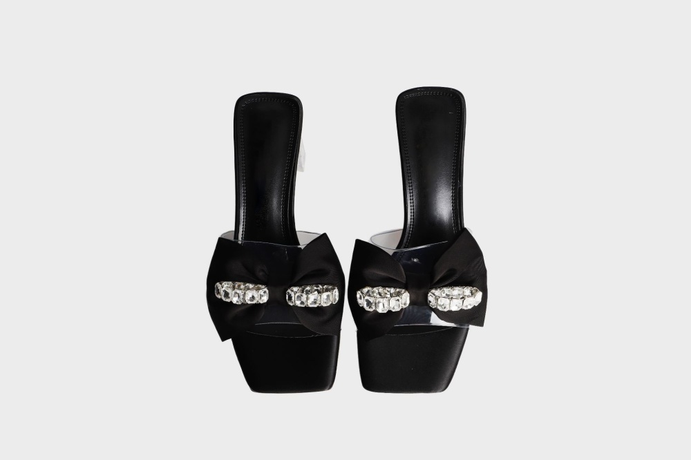 Bow lady slippers fashion transparent high-heeled shoes