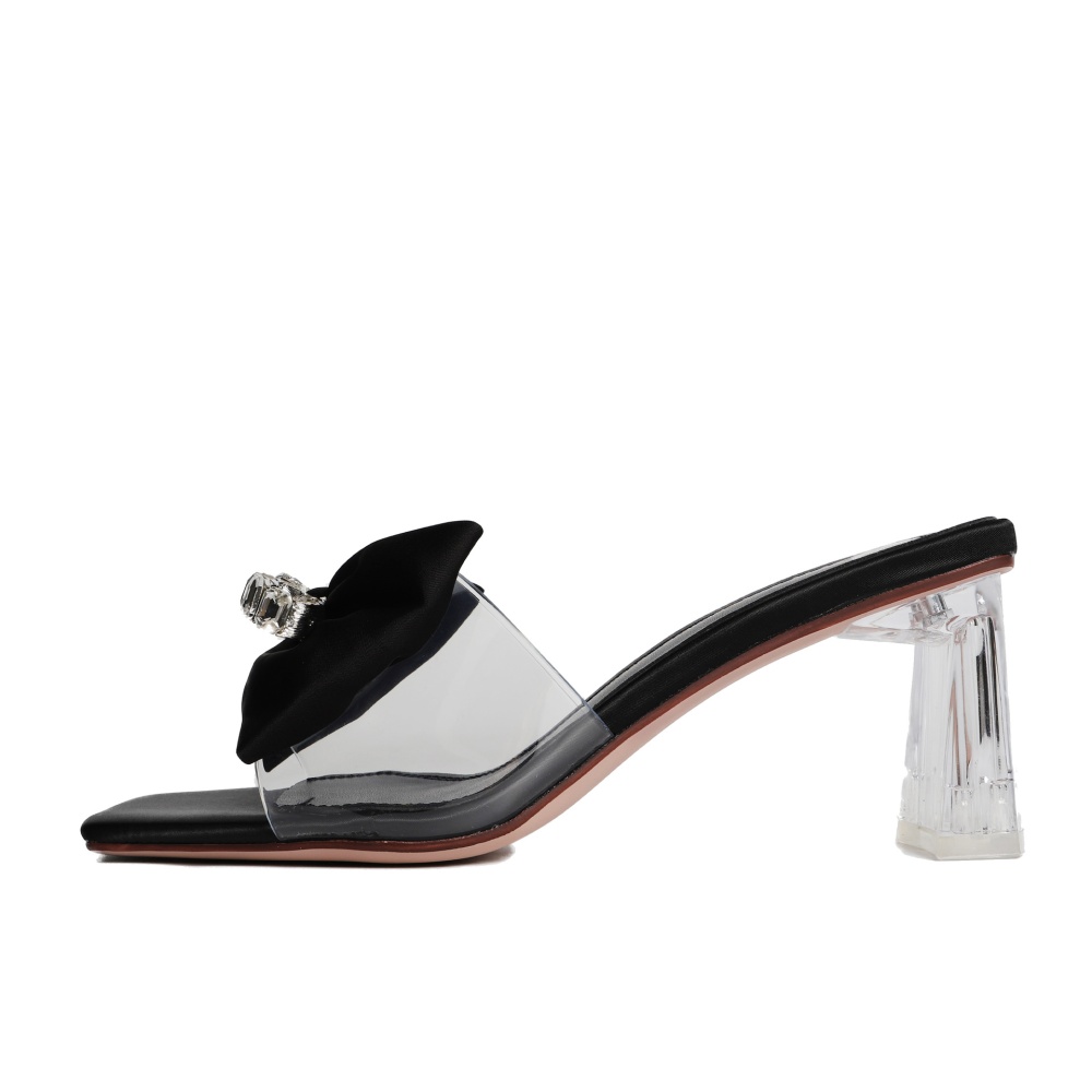 Bow lady slippers fashion transparent high-heeled shoes