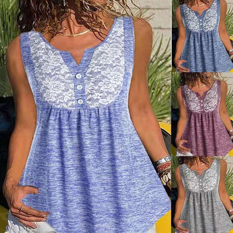Loose lace European style sleeveless T-shirt for women