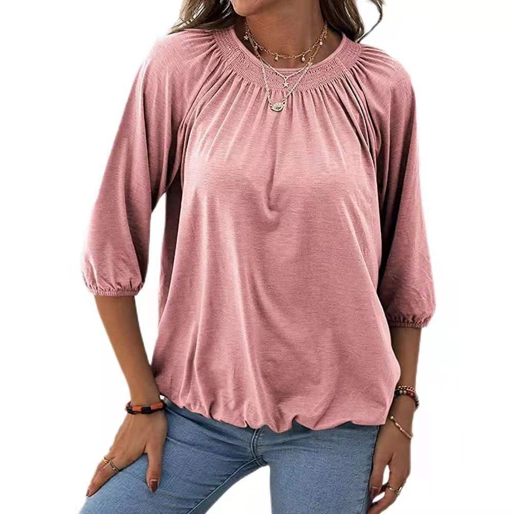 Loose round neck spring pure T-shirt for women