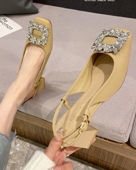 Thick spring and summer sandals square head rhinestone shoes
