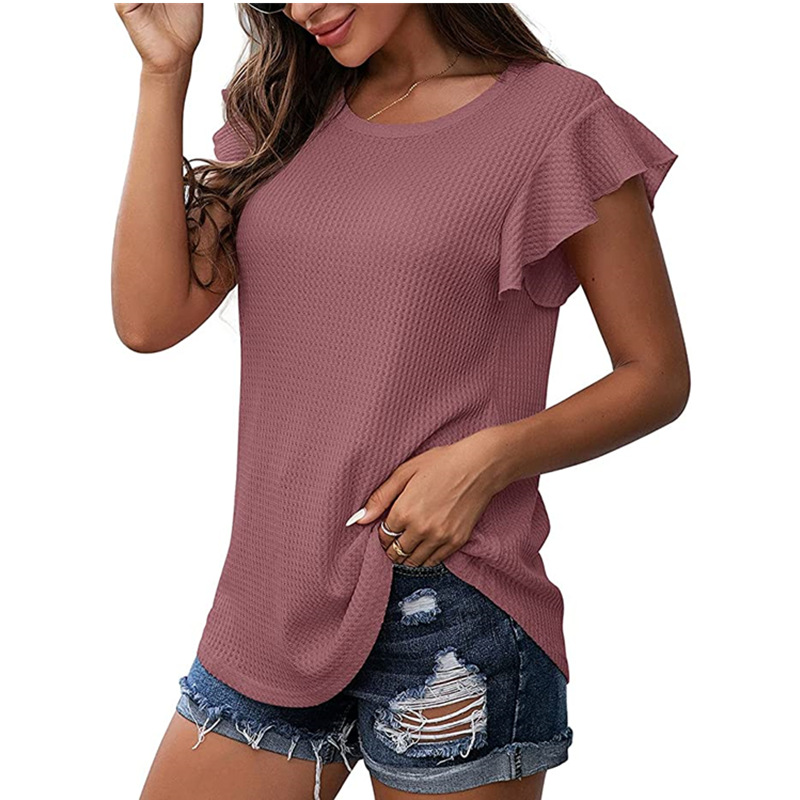 Loose spring and summer European style short sleeve pure tops