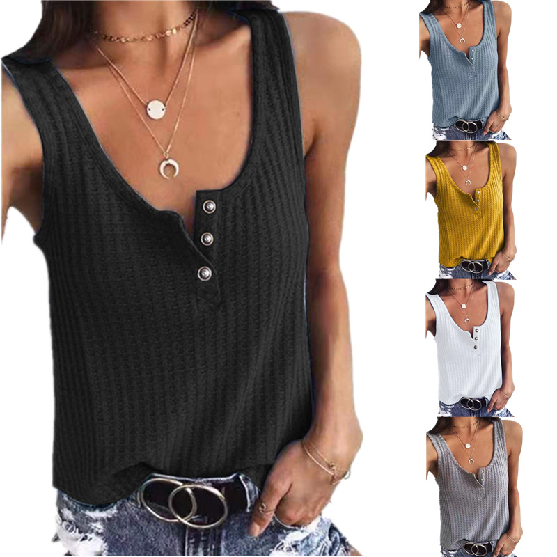 Summer European style T-shirt U-neck tops for women